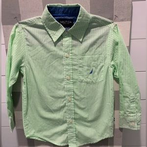 Nautica, lime green gingham button down shirt.